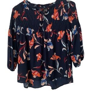 a.n.a Peasant Blouse, Boho Floral Print, Multicolor Flowy Bohemian Top, Size: XS